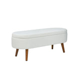 45.5cm White Boucle Storage Bench in Wooden Legs