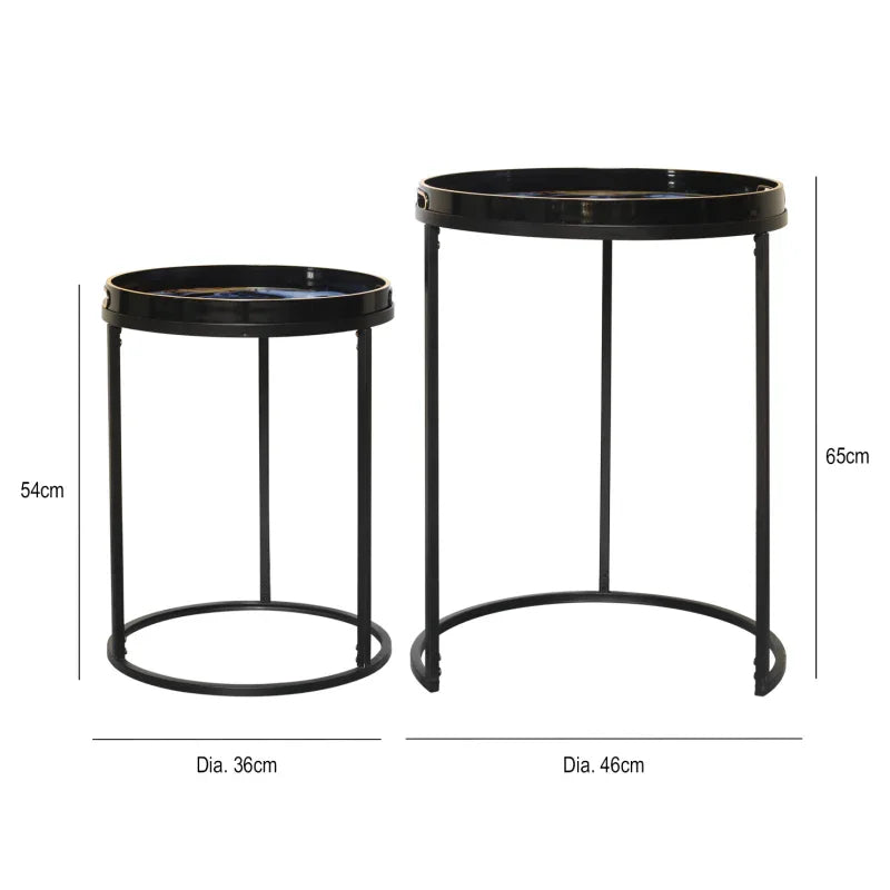 Set of 2 Olin Nesting Tables Black Blue and Yellow