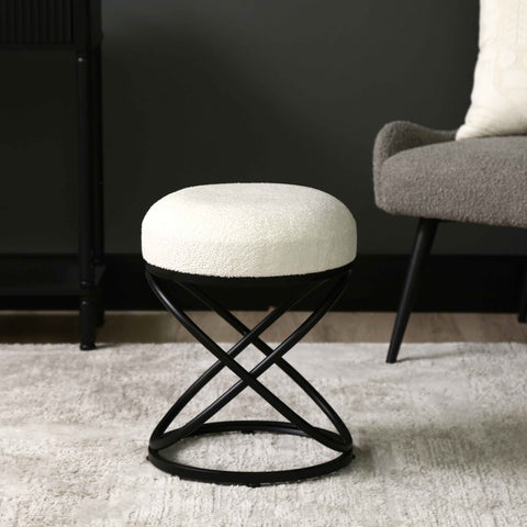 46cm White Boucle Rizzo Stool with Black Legs