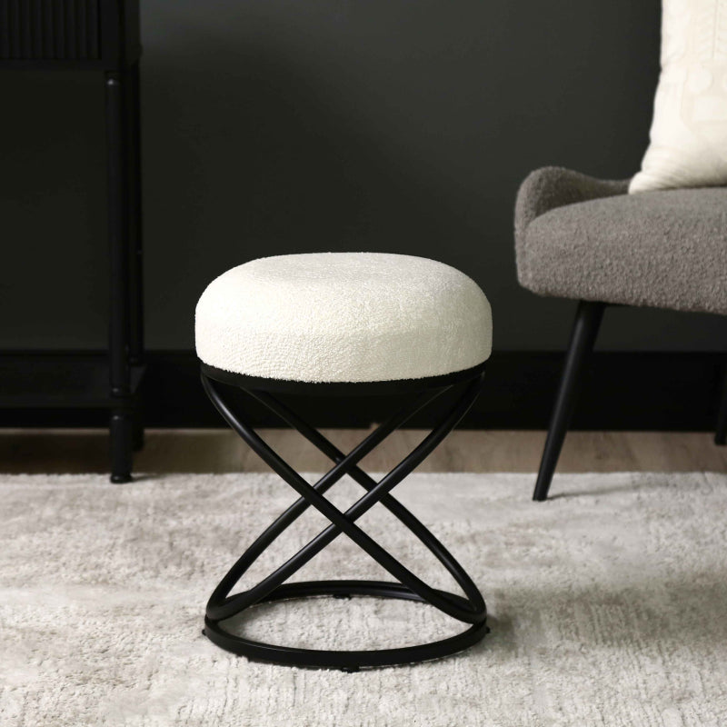 46cm White Boucle Rizzo Stool with Black Legs