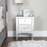 Vista 2 Drawer Silver Wood & Mirror Bedside Cabinet