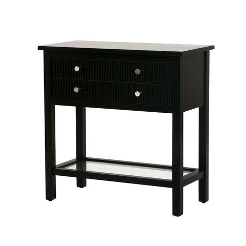 Lindon Black 2 Drawer Bedside Cabinet with Glass Shelf