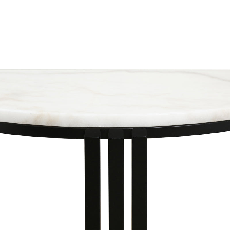 74cm Black Metal Console Table with White Marble Top
