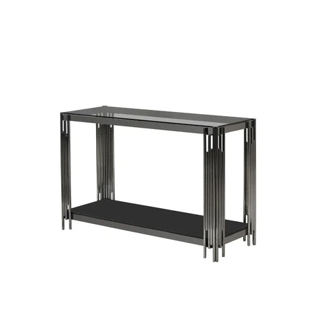 Cohen Black Gunmetal Steel Tubes and Smoke Glass Top Console Table