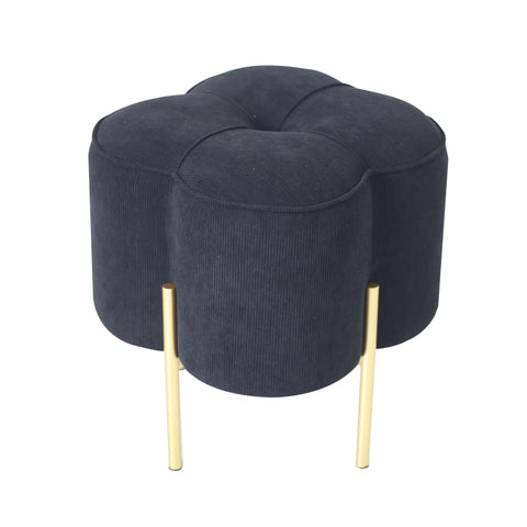 Black Velvet Clover Ottoman with Gold Legs