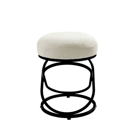46cm White Boucle Rizzo Stool with Black Legs