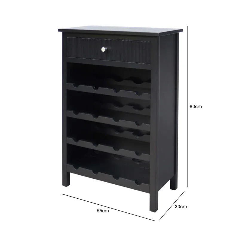 Lindon Black 1-Drawer Wine Rack Storage Cabinet