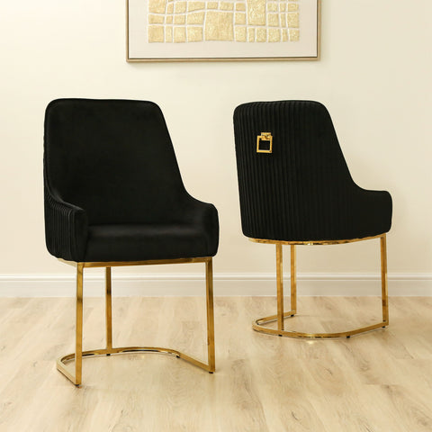 Eris Black Velvet Dining Chair with Gold Legs