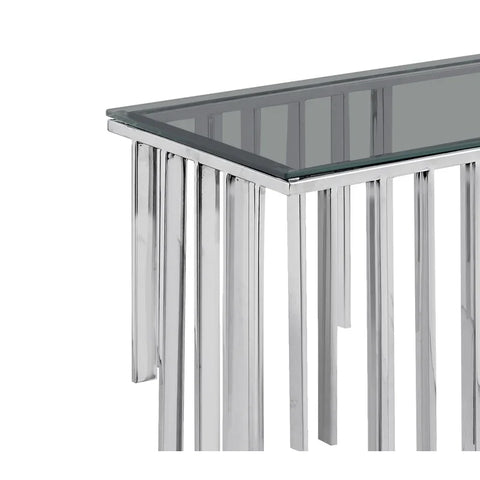 Owen Chrome Metal Console Table with Smoke Glass Top