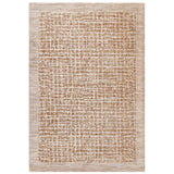 Beige patterned area rug with textured grid design and solid border
