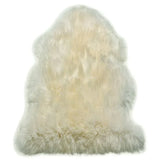 cream sheepskin rug with soft, fluffy texture on white background