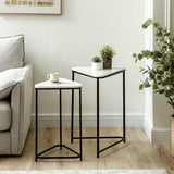 Set of 2 Black Metal Nesting Table with White Marble Top