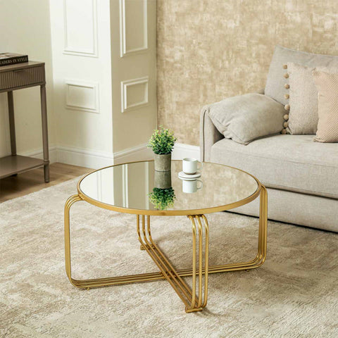 Yuan Gold Metal with Mirror Top Coffee Table