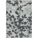 Grey area rug with botanical leaf pattern in modern abstract design