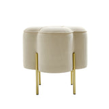45cm Cream Velvet Clover Ottoman with Gold Legs