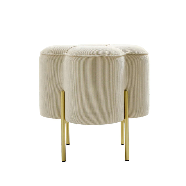 45cm Cream Velvet Clover Ottoman with Gold Legs