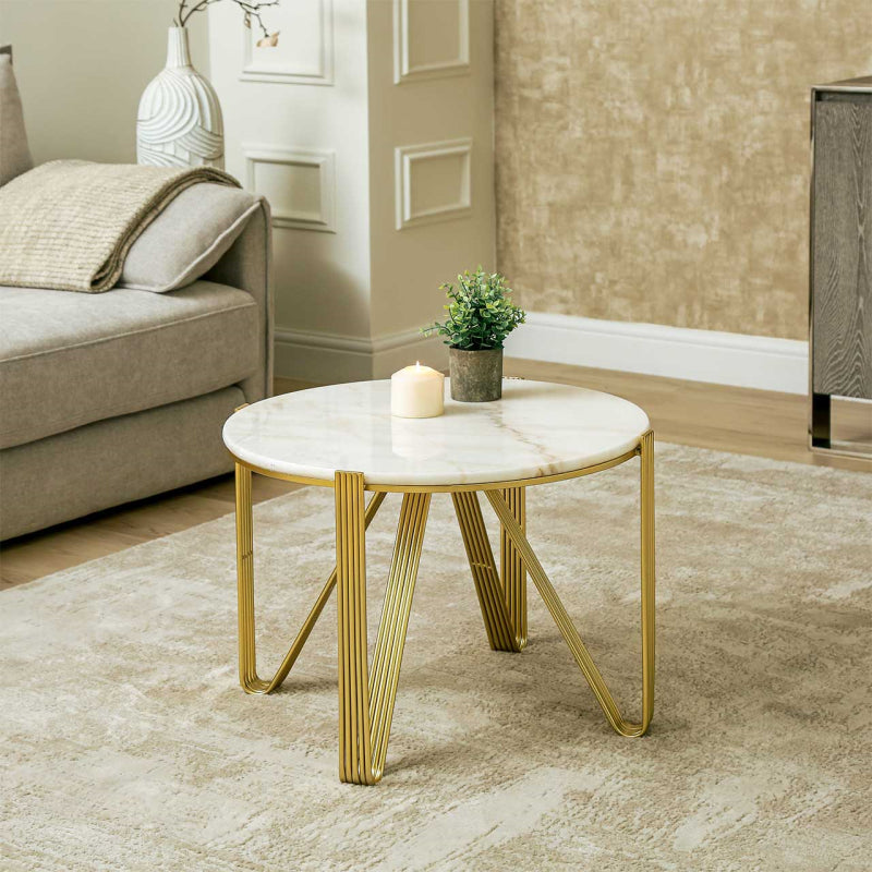 Yohan White Marble with Gold Metal Legs Coffee Table