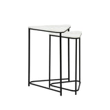 Set of 2 Black Metal Nesting Table with White Marble Top