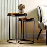 Set of 2 Olin Antique Gold Leaves Nesting Table