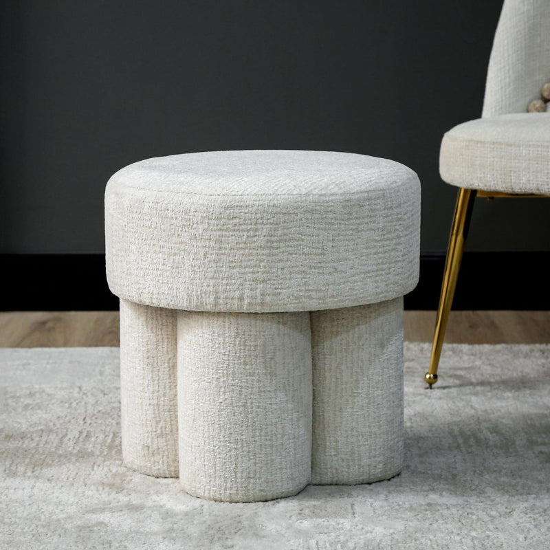47.5cm Ivory Chenille Round Stool