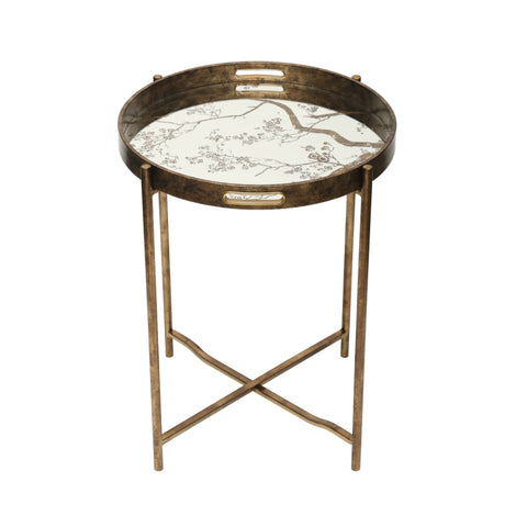 59cm Antique Gold and Mirror Top End Table