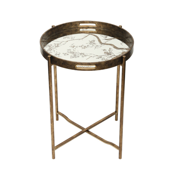 59cm Antique Gold and Mirror Top End Table