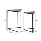 Set of 2 Black Metal Nesting Table with Brown Wooden Top