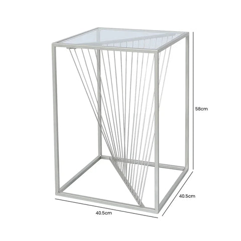 Luna Silver Metal End Table with Clear Glass Top