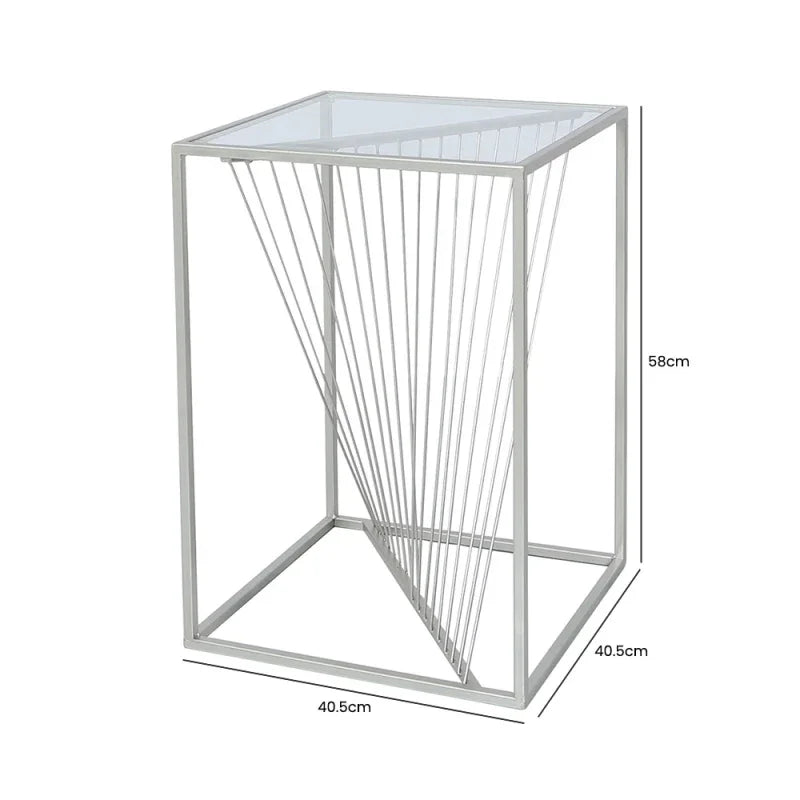 Luna Silver Metal End Table with Clear Glass Top