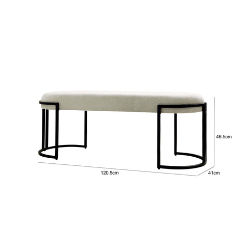 120cm White Boucle Bench with Black Legs