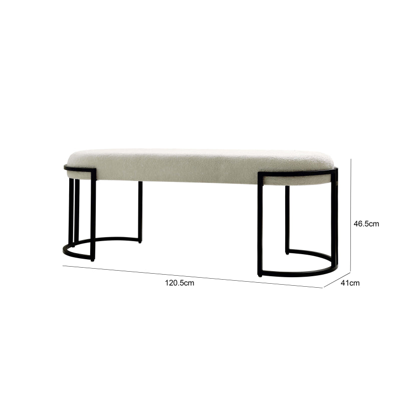 120cm White Boucle Bench with Black Legs