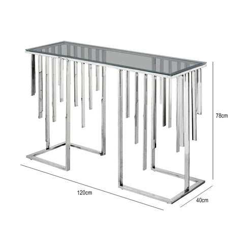 Owen Chrome Metal Console Table with Smoke Glass Top
