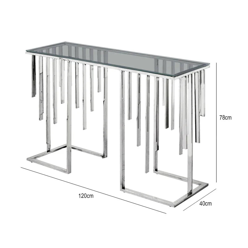 Owen Chrome Metal Console Table with Smoke Glass Top
