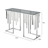 Owen Chrome Metal Console Table with Smoke Glass Top