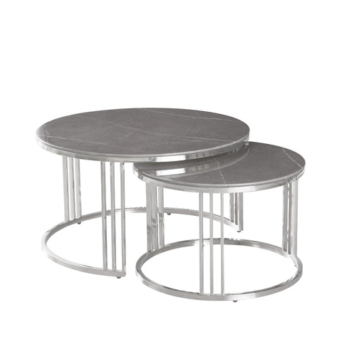 Set of 2 Chrome Metal Coffee Table