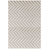 Grey and cream chevron patterned area rug with textured stripes and modern design