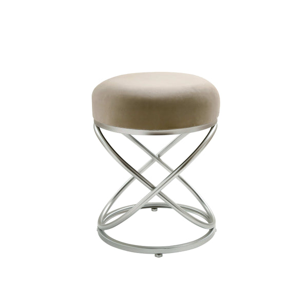 46cm Taupe Velvet Rizzo Stool with Matte Silver Legs