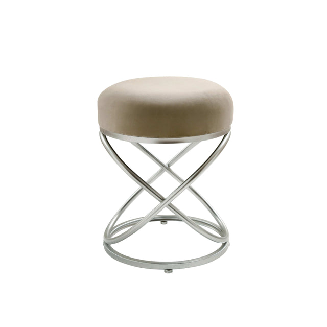 46cm Taupe Velvet Rizzo Stool with Matte Silver Legs