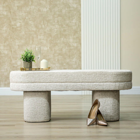 45cm Taupe Chenille Bench