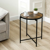 55cm Black Metal End Table with Brown Wooden Top