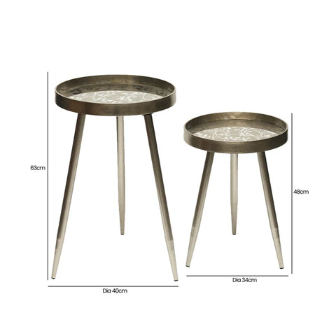 Set of 2 Champagne Nesting Table with Leaves Design