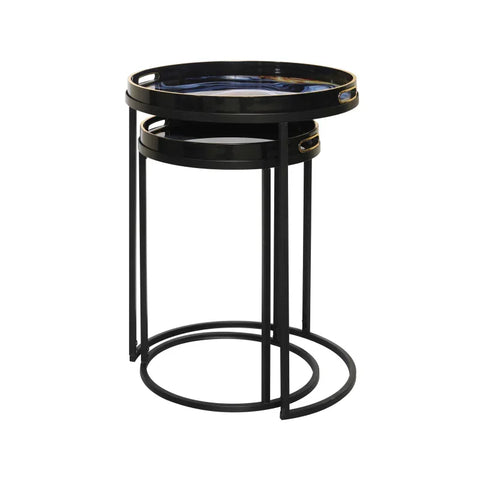 Set of 2 Olin Nesting Tables Black Blue and Yellow
