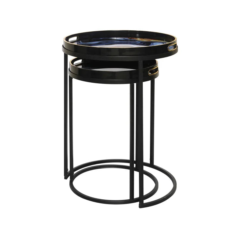 Set of 2 Olin Nesting Tables Black Blue and Yellow