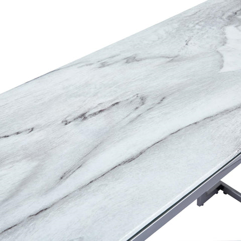 Aamari Grey Gunmetal Console Table with White Faux Marble Glass Top - KD