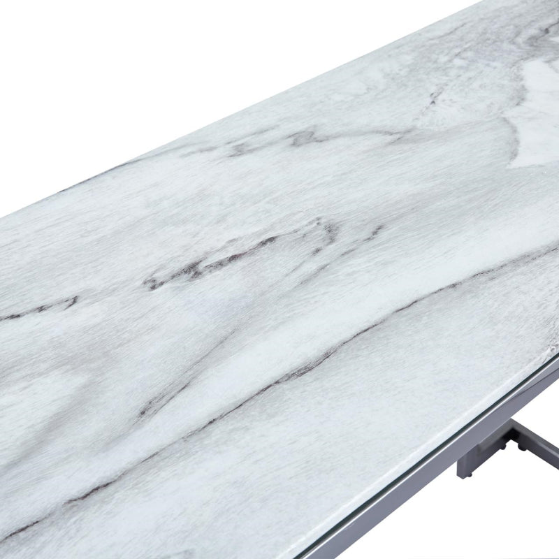 Aamari Grey Gunmetal Console Table with White Faux Marble Glass Top - KD