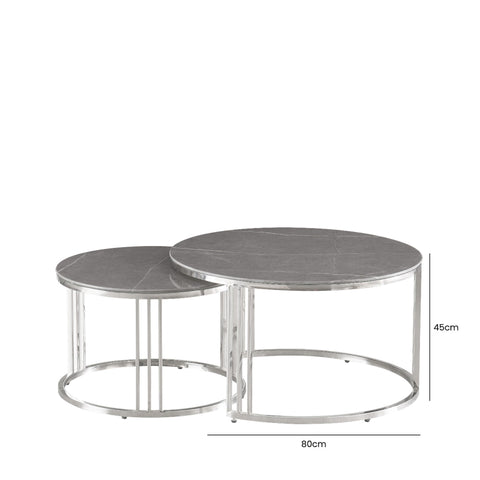 Set of 2 Chrome Metal Coffee Table