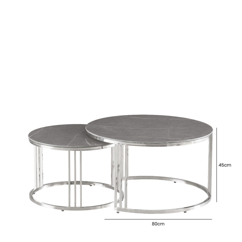 Set of 2 Chrome Metal Coffee Table