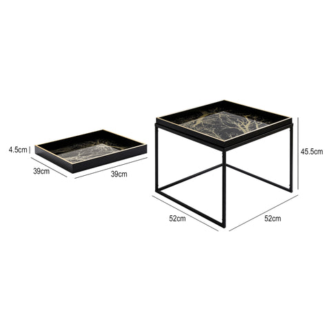 Black & Gold Metal Coffee Table with Tray