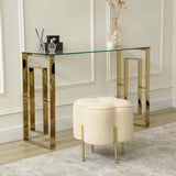 45cm Cream Velvet Clover Ottoman with Gold Legs