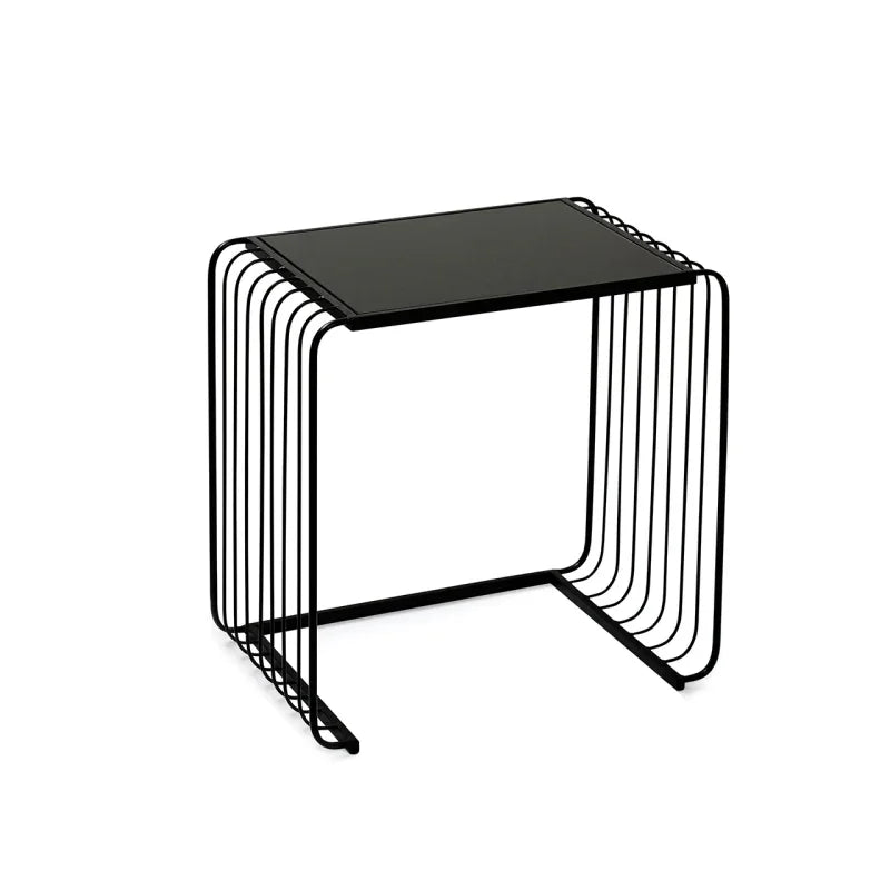 Set of 2 Black Metal with Black Glass Top Nesting Table